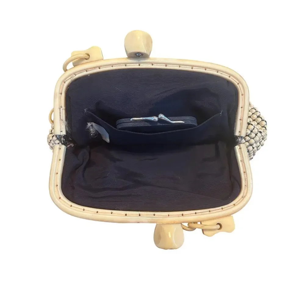 Whiting & Davis Alumesh Enamel Handbag Lucite Frame Handle & org Change Purse.